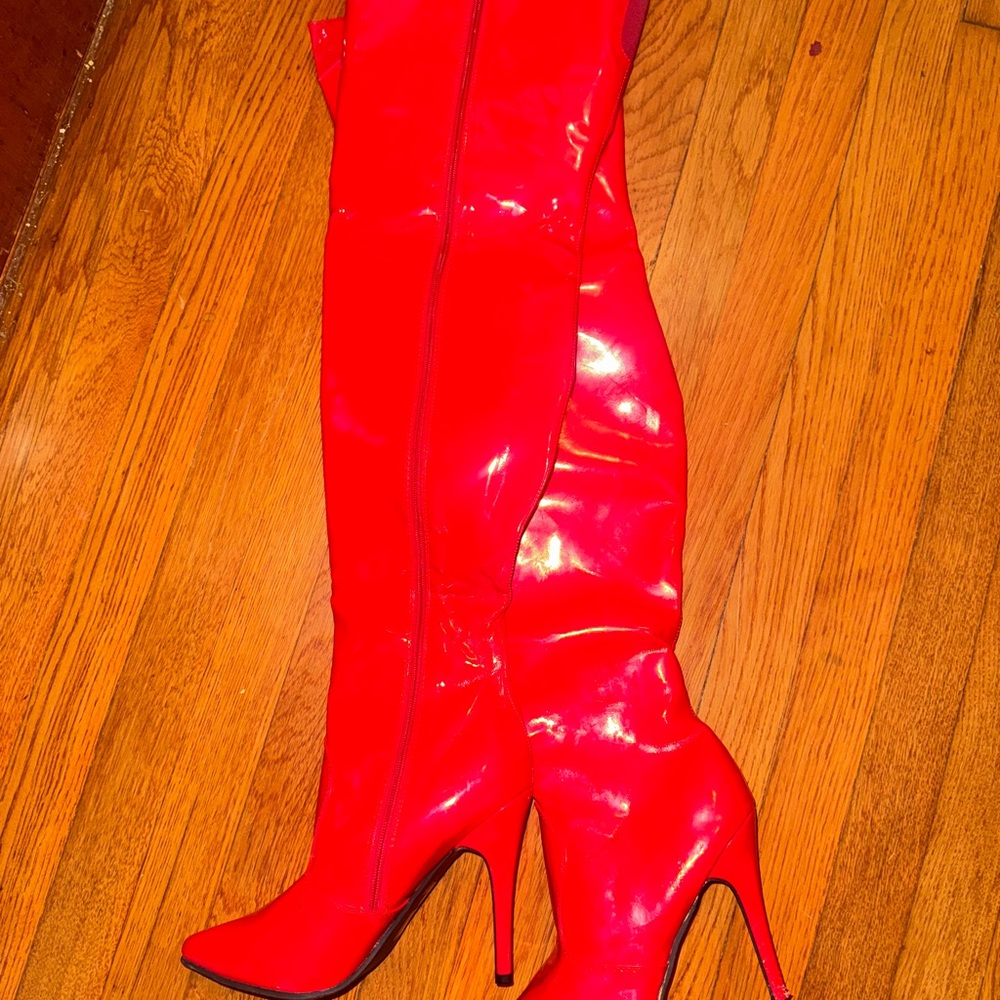 Red Over-the-Knee Stiletto Boots